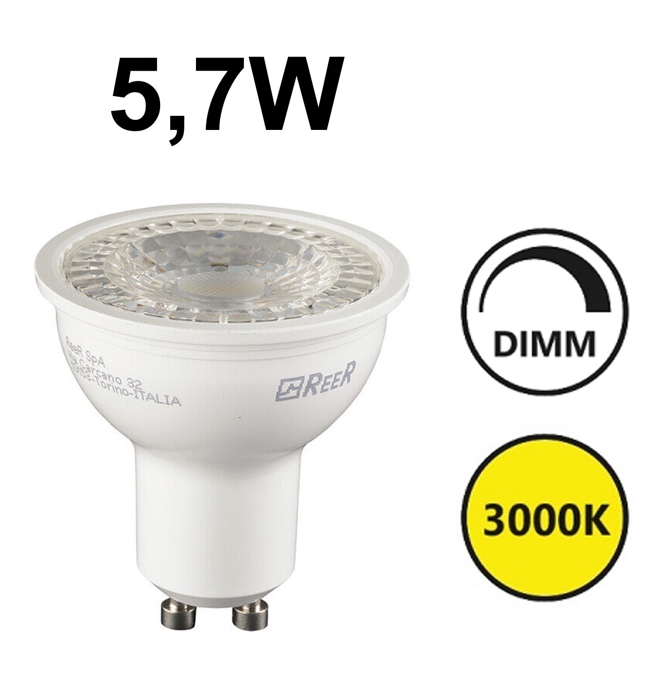 LED GU10 weiß 5,7W 3000K 110° dimmbar
