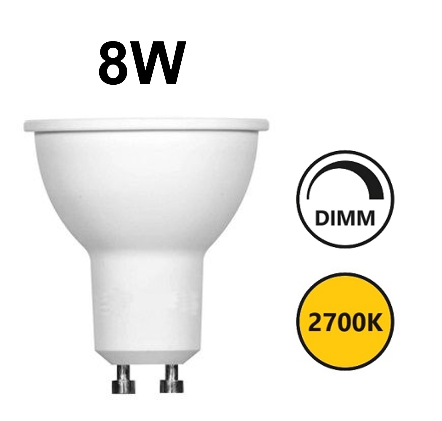 LED GU10 bianco 8W 2700K 60° dimmerabile