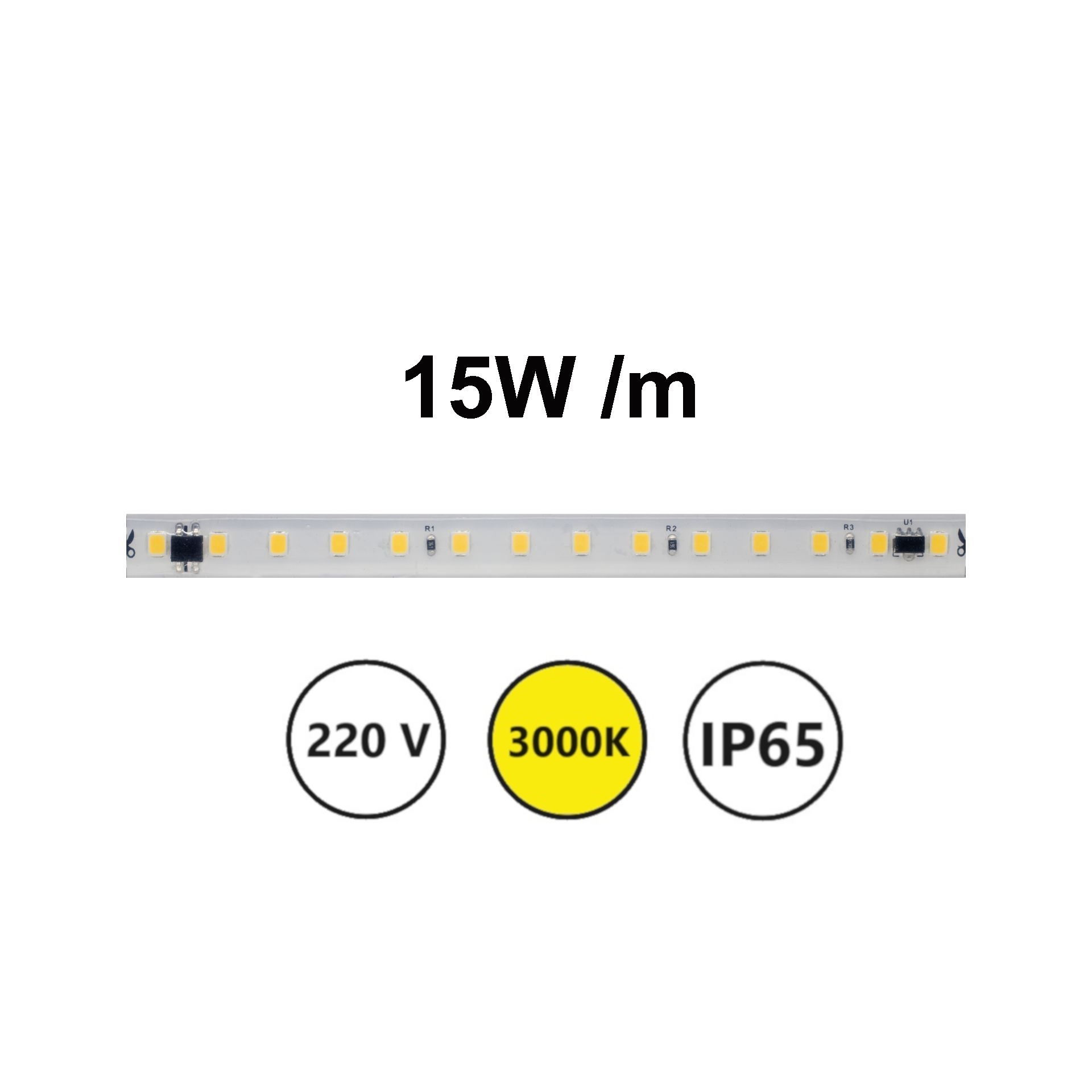 LED Streifen 220V 15W 3000K IP65