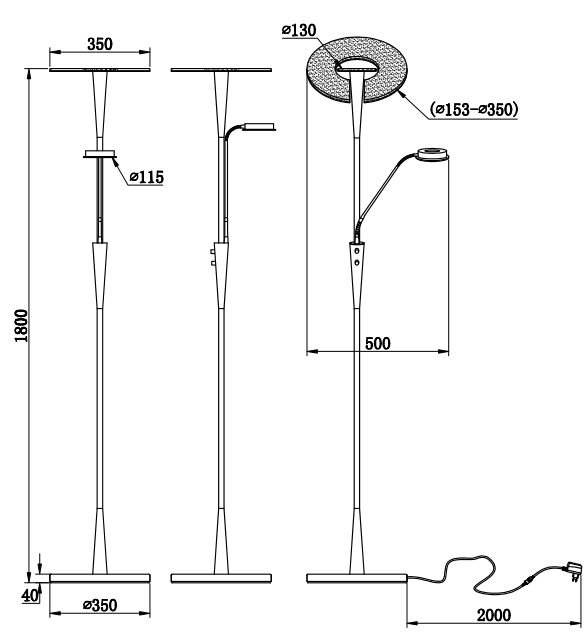 Stehleuchte LED Messing mit Leseleuchte