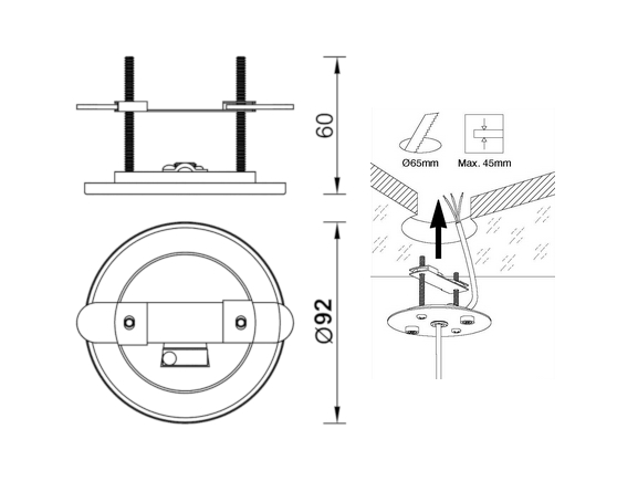 Baldachin Einbau schwarz Ø92mm