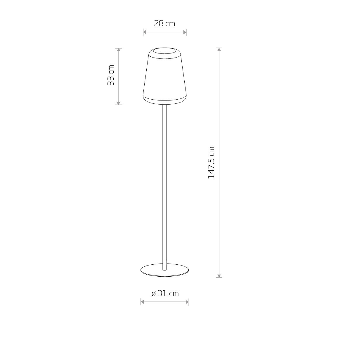 Stehleuchte IP44 schwarz/opal 147cm