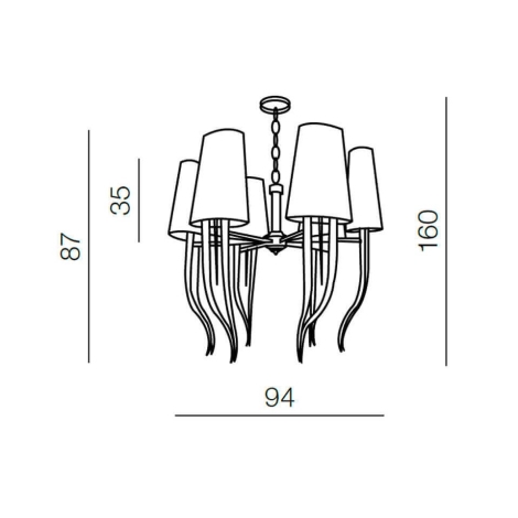 Kronleuchter Ø94 Textil weiß/Chrom