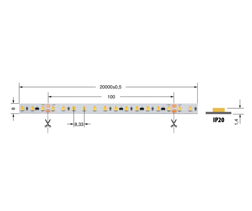 LED Streifen 8W IP20 48V