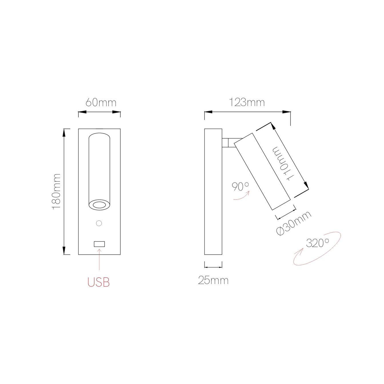 LED Leseleuchte schwenkbar schwarz 4W USB